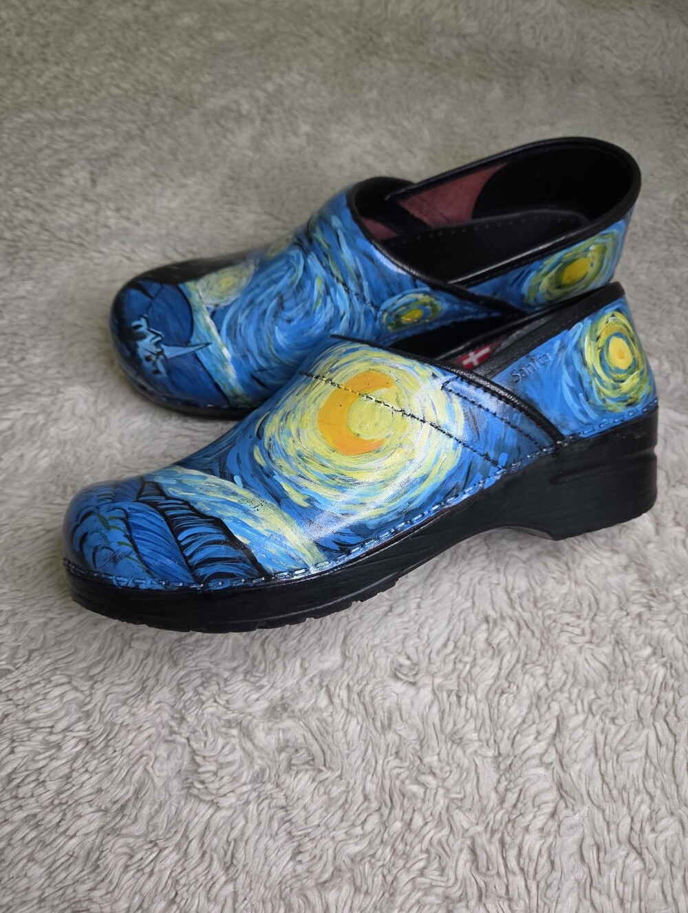 Women's Sanita Van Gogh Starry Night Art Print Clogs Shoes Sz 39 - Picture 15 of 15